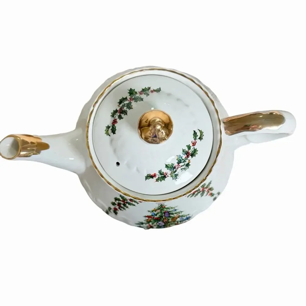 Vintage Schmid England Porcelain Christmas Musical Teapot WORKS O Xmas Tree
